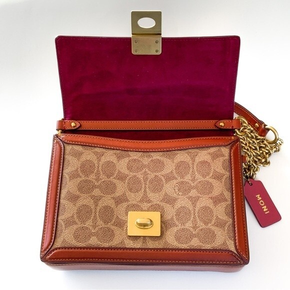 Coach Hutton Shoulder Bag In Colorblock Signature Canvas Brass/Tan Rouge Multi - Picture 5 of 12